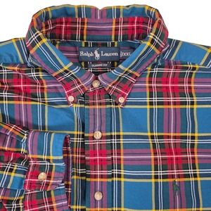 Ralph Lauren Men's XXL Classic Fit Plaid Button Down Shirt Teal Red Yellow Green